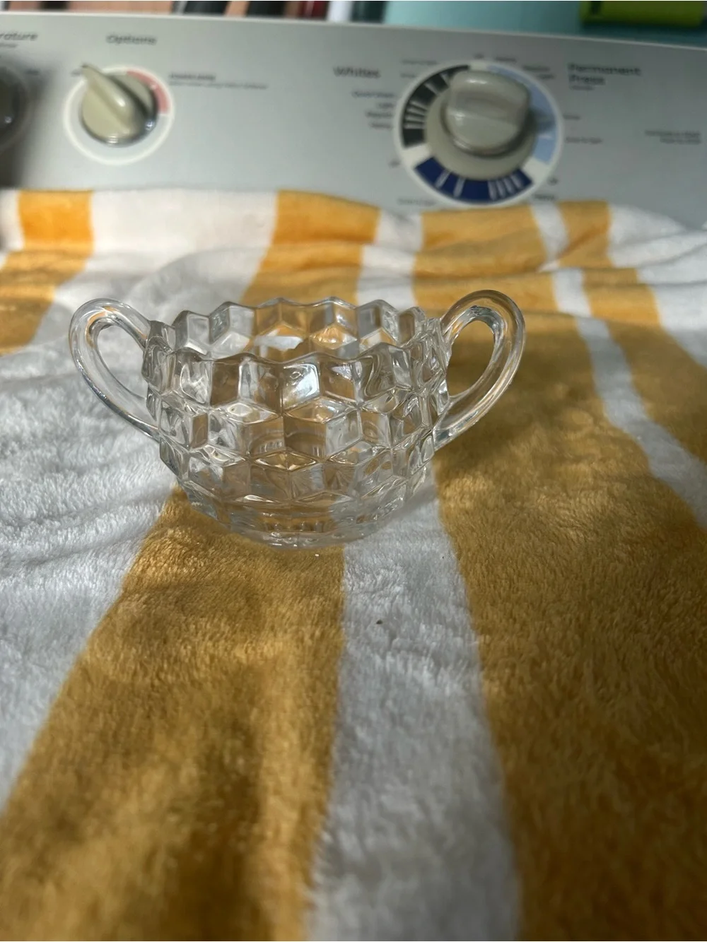 Clear Pressed Glass Sugar Bowl with Double Handles
